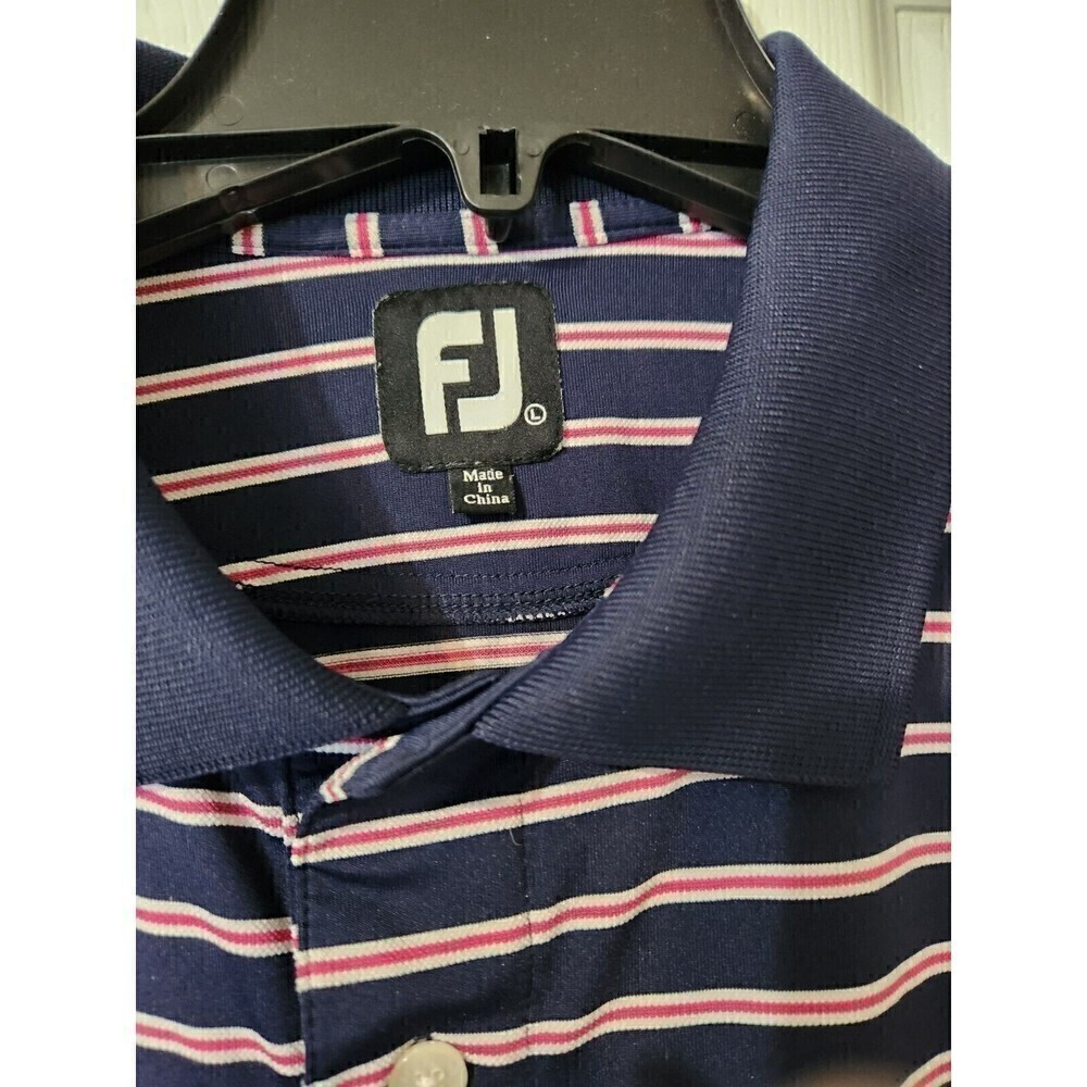 Footjoy Stretch Lisle Pinstripe Men Sz L Navy w pink/white Stripe EUC - Picture 2 of 5